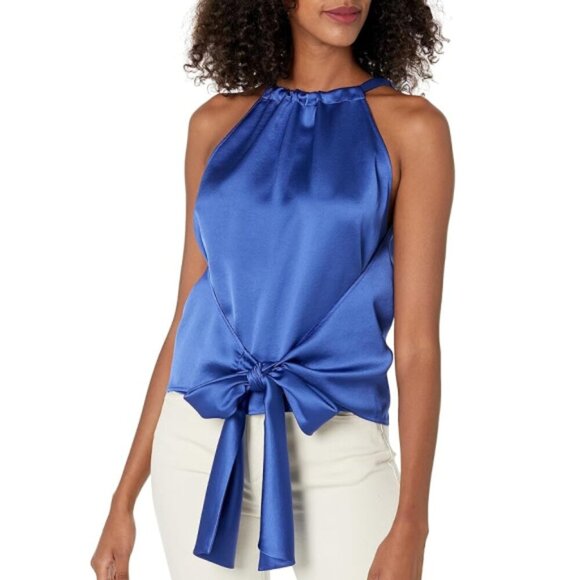 Trina Turk 'Mika 2' Wrap-Front Satin Halter Top, Majorelle Blue - Picture 1 of 2